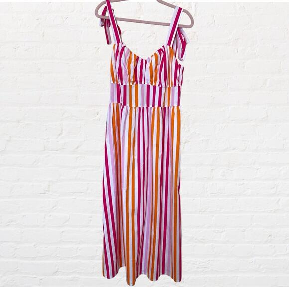 NEW H&M striped midi dress with tie straps - Picture 2 of 9